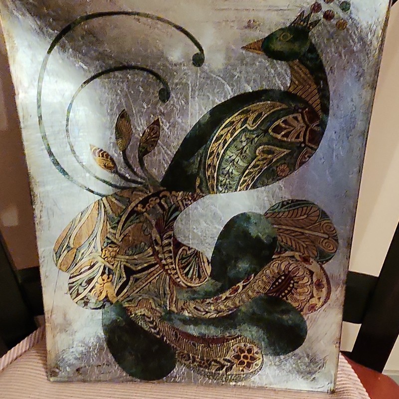 Multicolor Glass Decorative Plate with Peacock & Floral Bird Design