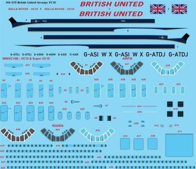 26 Decals TS144-1135 1:144 British United Delivery Vickers VC-10 Laser Decal wit