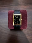 Vintage Seiko SQ Tank Quartz Watch Gold Tone Black Dial Roman Numerals