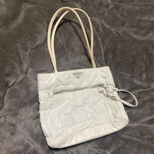 PRADA Nylon White Tote Bag with Logo Authentic Women's Fashion Accessories
