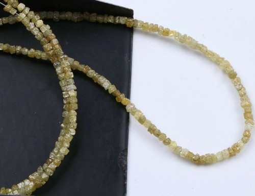 16"Inc Yellow Raw Cube Diamond Beads Strand 1.5 To 2.0mm Rough Box Diamond Beads - Picture 8 of 11