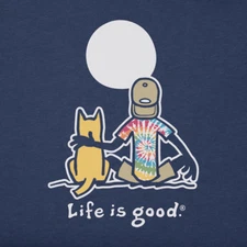 NWT Men's Life Is Good Tie Dye Jake & Rocket Dog Moon Dk Blue SS Crusher Tee