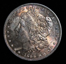 1888 Morgan Dollar. Gem BU, Original Rainbow Toning!