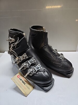 Vintage 1960's Rieker Ski Boots Black Leather Metal Buckle  Germany