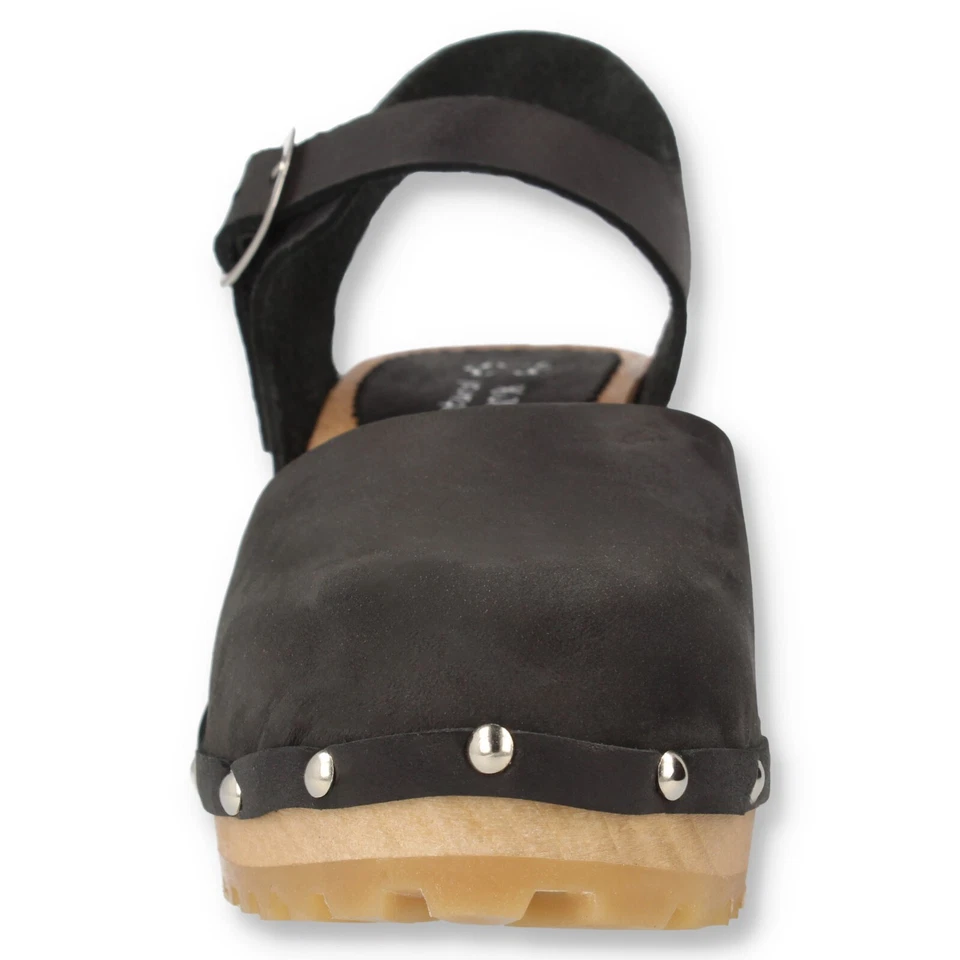 Damen Leder Clog mit Absatz Holzschuh Schwarz Sandalen Gr. 35-41 cloque Battonya - Bild 4 von 4