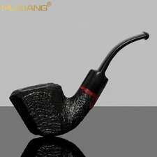MUXIANG Wooden Freehand Pipe Briar Sandblasted Tobacco Pipe Bent Vulcanite Stem