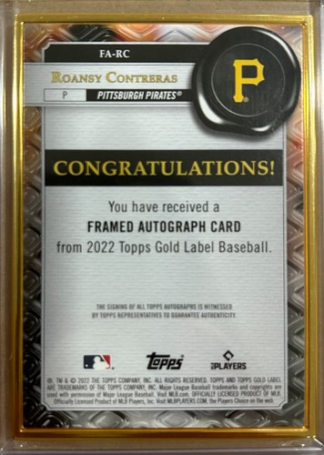 2022 Topps Gold Label Framed Auto Red ROANSY CONTRERAS (#13/25) - Picture 2 of 2