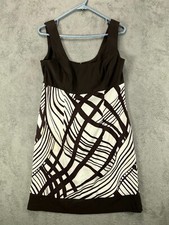 Dressbarn Womens 10 Mini Dress Brown Retro Vibes Geometric Boho Strap Sleeveless