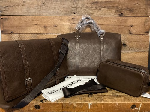 Brahmin Cocoa Brown Manchester--Duxbury Duffle, Mason Messenger & Dylan Toiletry