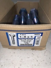 Midwest Fasteners 1"-8 x 5" Hex Cap Screws Grade, Blue Rinsed Zinc 4 Pcs