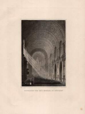 c1850 St. Michael München Michaelskirche Kirche Interieur Stahlstich-Ansicht
