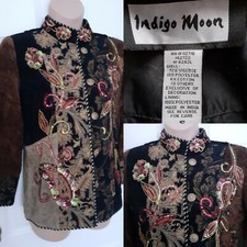 Indigo Moon Jacket Size S Cotton Blend Black/brown Chenille Sequin Embellished