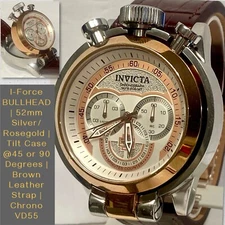 52mm I-Force BULLHEAD Tilt Case @45 & 90 Degree Slvr/Rosetn Chrono Invicta Watch