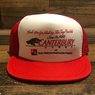 VTG Canterbury Park Hat Snapback Trucker Cap Mens White Red