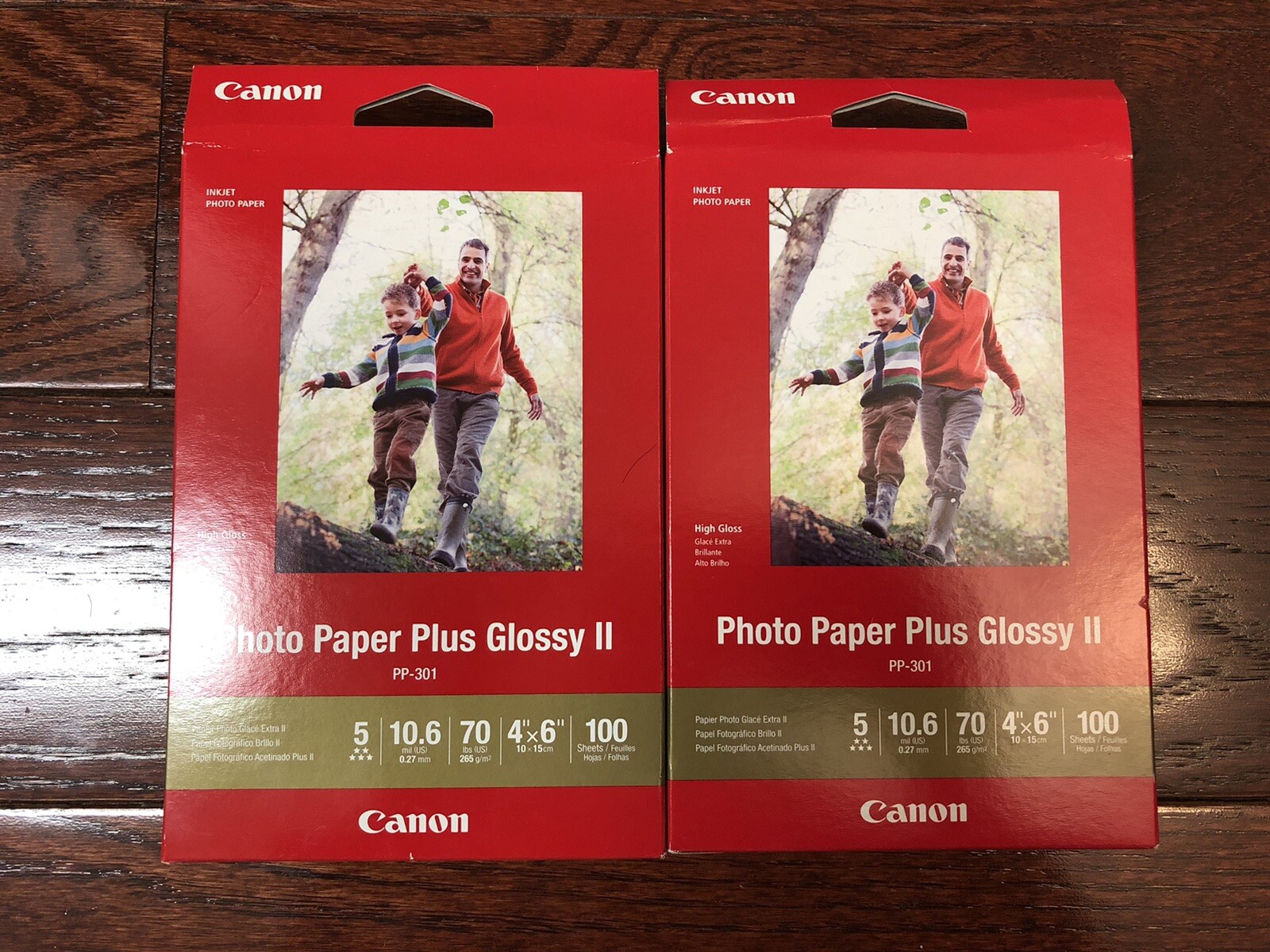 2 Packs Canon Photo Paper Plus Glossy II PP301 100 Sheets Each 4 x 6