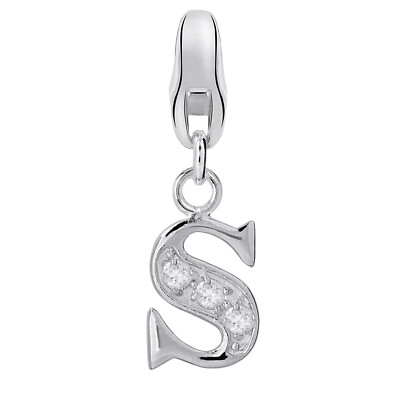 Dream Charms Women Charm Pendant 925 Sterling Silver Letter S with Cubic Zirconia