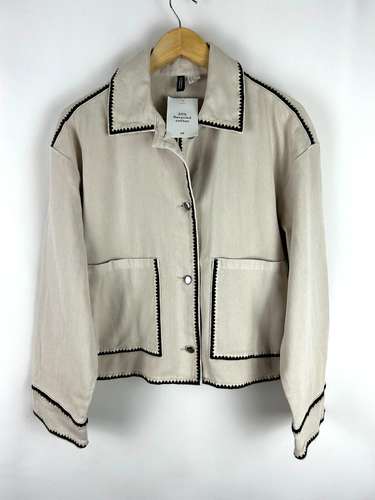 H&M Lovely Cotton Twill Embroidered Trim Jacket BNWT, Size Small! - Picture 4 of 10
