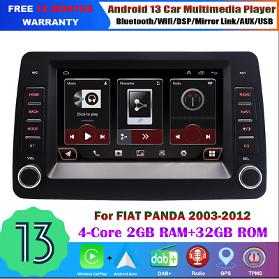 Android 13 Autoradio Navigation GPS BT DAB USB CarPlay für FIAT PANDA 2003-2012