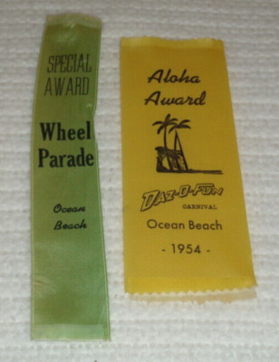 1954 Ocean Beach California Daz-O-Fun Carnival Wheel Parade Original Ribbons