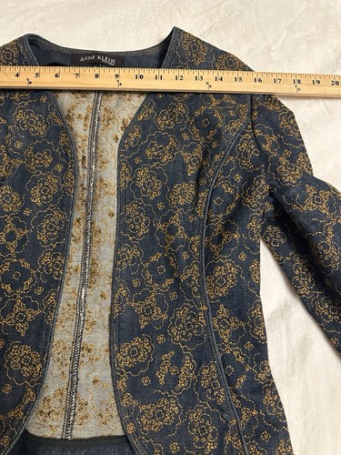 Anne Klein New York Womens 4P Floral Embroidered Open Front Denim Jacket Work - Picture 7 of 13