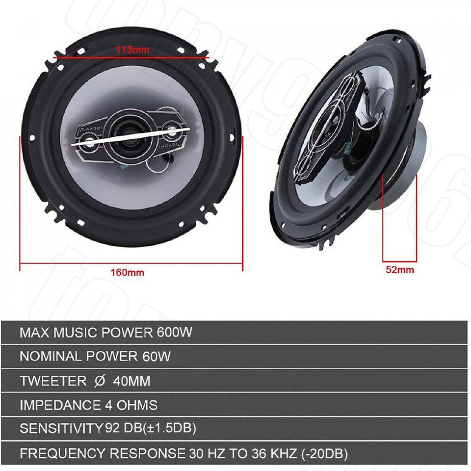 2 Pair 6" inch 600W Coaxial Rear Stereo Speakers 4 Way Car Audio