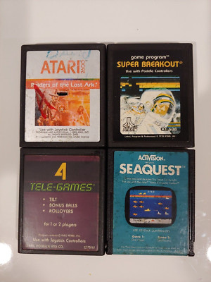 Atari 2600 Game Lot - Raiders of Lost Ark, Super Breakout, Telegames, Seaquest
