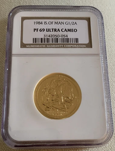 Isle of Man 1984 gold 1/2 oz 1/2 Angel NGC PF 69 UC
