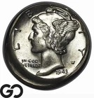 1943-S Mercury Dime Rare Mint Error Broad Strike W/Full Bands Solid Gem BU++ FSB