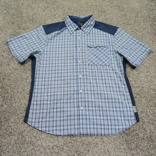 Club Ride Shirt Mens Large Blue Plaid Club West Pearl Snap Cycling Bike MTB Vent