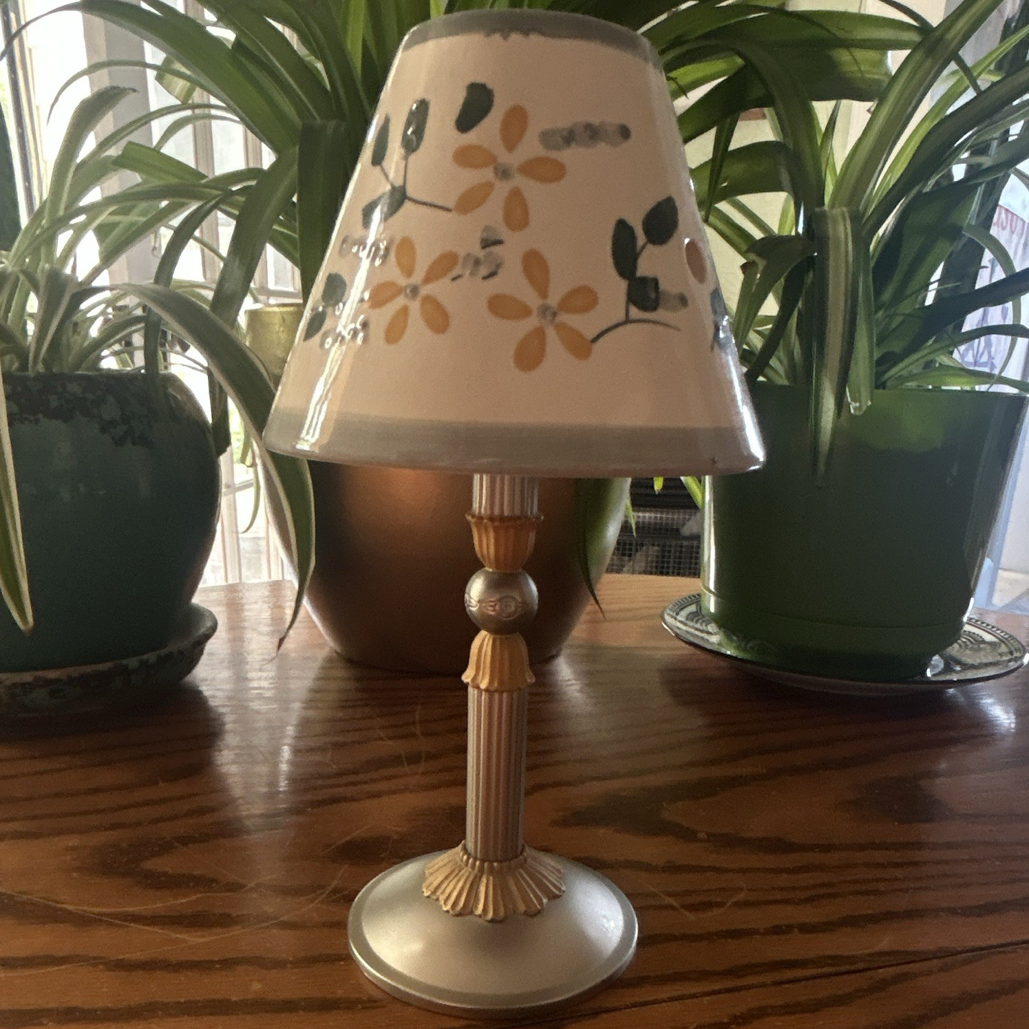 Russ Floral Tea Light Candle Lamp Ceramic Shade Included Freestanding Small