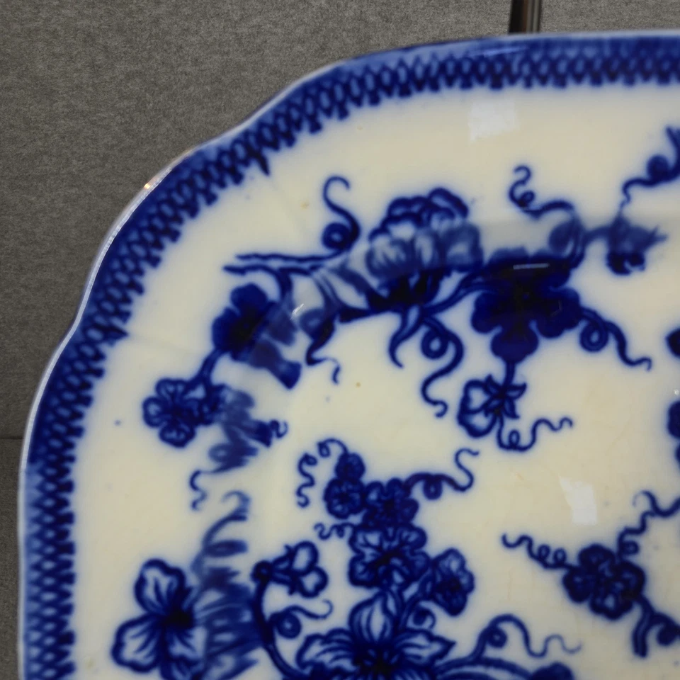 Antiguo plato de servir loza Gustafsberg Suecia 1839-1860 flujo azul Foto 4 de 4