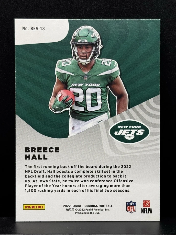 2022 Panini Donruss Rookie Revolution Breece Hall #REV-13 NY Jets RC - Image 2 of 2
