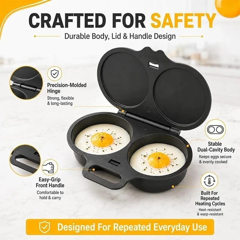 Product photo 8 of 8 — Microwave Egg Poacher Mold With Lid & Handle Dual Cavity Steamer Omelette Maker