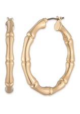 NEW LAUREN RALPH LAUREN GOLD TONE BAMBOO INSPIRED 32MM 1.1" MEDIUM HOOP EARRINGS