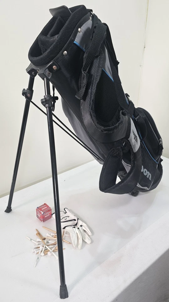 Wilson Profile Youth Golf Bag Stand 4-Way Blue Black Gray w/ Glove & Tees - Image 3 of 4