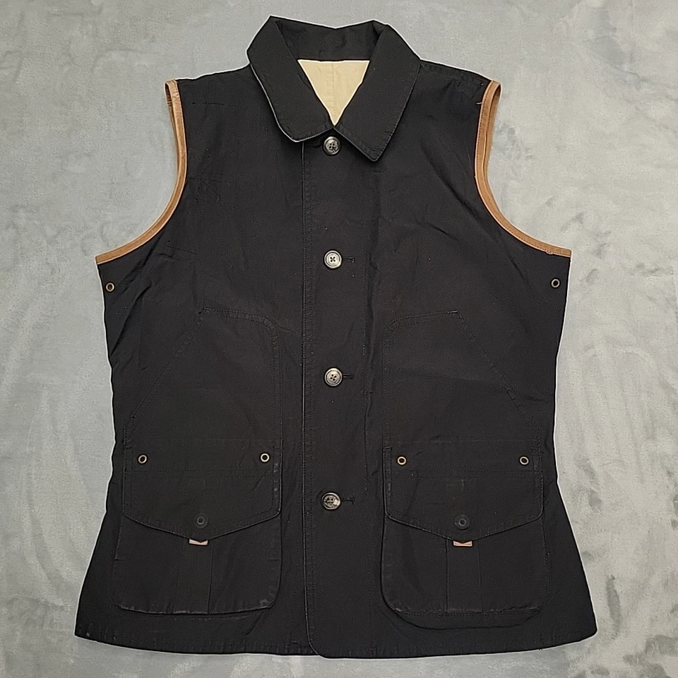 Ralph Lauren 背心衬衫女式中号米色黑色双面骑行经典 LRL — 第 2/4 张图片