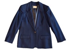 Vtg Pendleton Wool Blazer Women s Size 12 Navy Blue One Button Coat Made USA