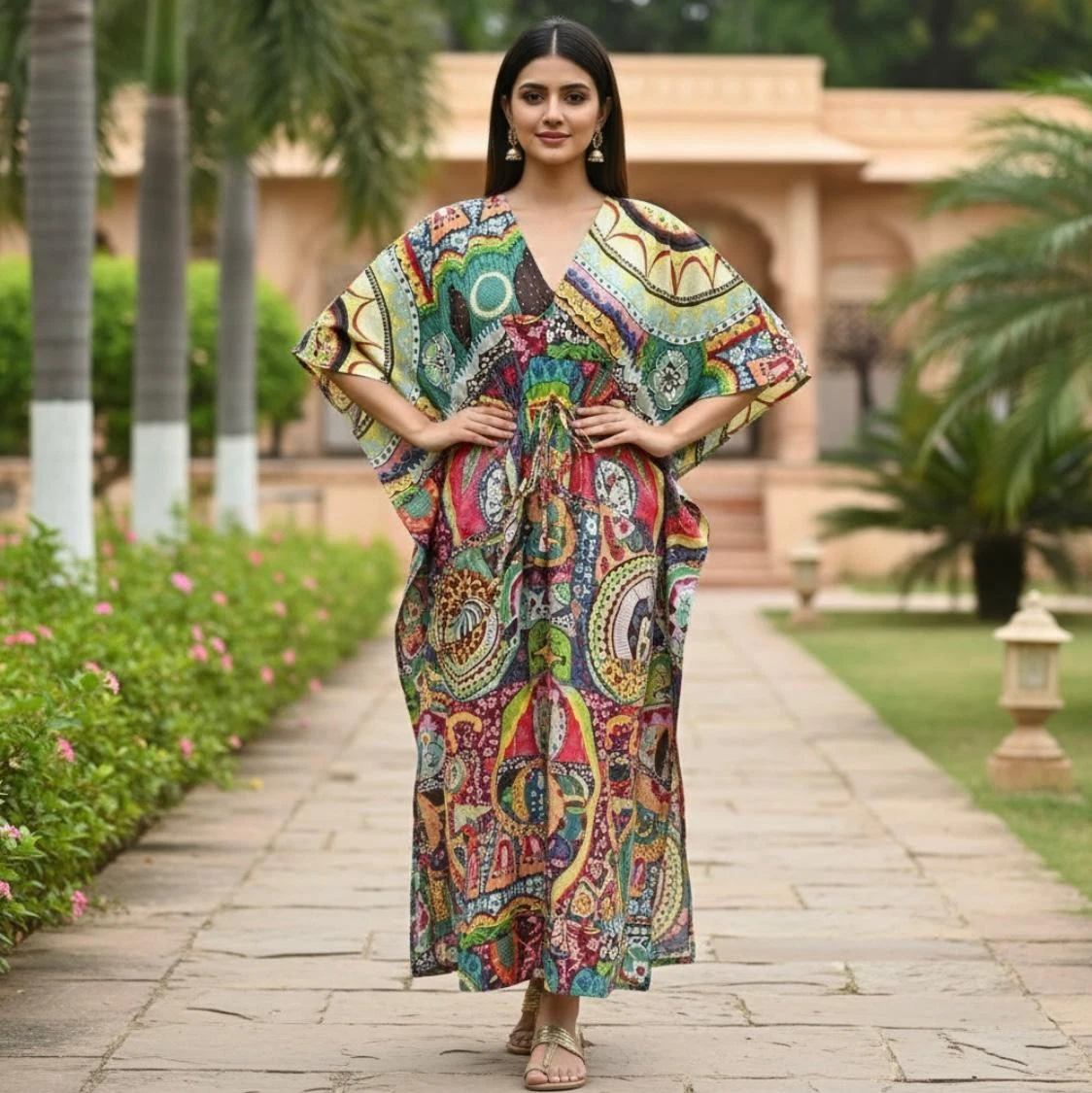 Comfortable Cotton Kaftan Dress | Handcrafted Block Print Design