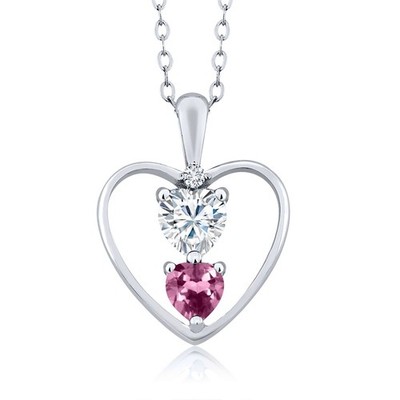 925 SilverWhite Moissanite Pink Tourmaline and White Lab Grown Diamond Pendant