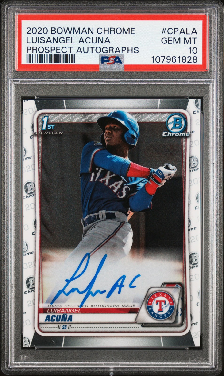2020 BOWMAN CHROME PRSPCT AUTOS #CPALA LUISANGEL ACUNA PSA 10 AUTO
