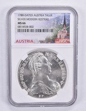 1780-Dated Austria Taler Silver Modern Restrike MS66 NGC *0237