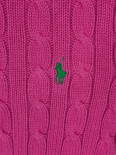 Ralph Lauren Sport Hot Pink Pony Cable Knit Crew Neck Sweater Womens M Preppy - Picture 2 of 10