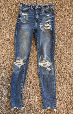 American Eagle Jeans Womens Sz 8 AE Forever Soft Super Hi-Rise Jegging Distress