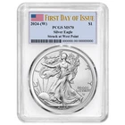 2024 (W) $1 1-oz American Silver Eagle PCGS MS70 FDOI Flag Label White Frame