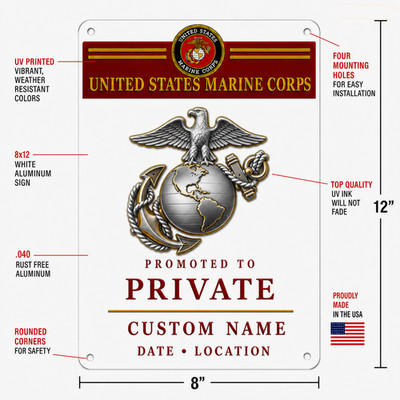 U.S. Marine Corps Private Promotion Plaque   Personalized Perfect gift
