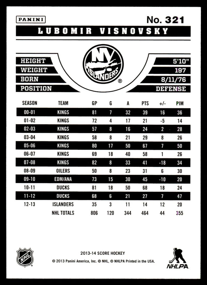 2013-14 Score Gold Lubomir Visnovsky New York Islanders #321 - Image 2 of 2