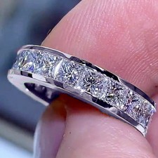 4.5Ct Princess Cut Natural Diamond Real 18K White Gold Luxury Eternity Band Ring