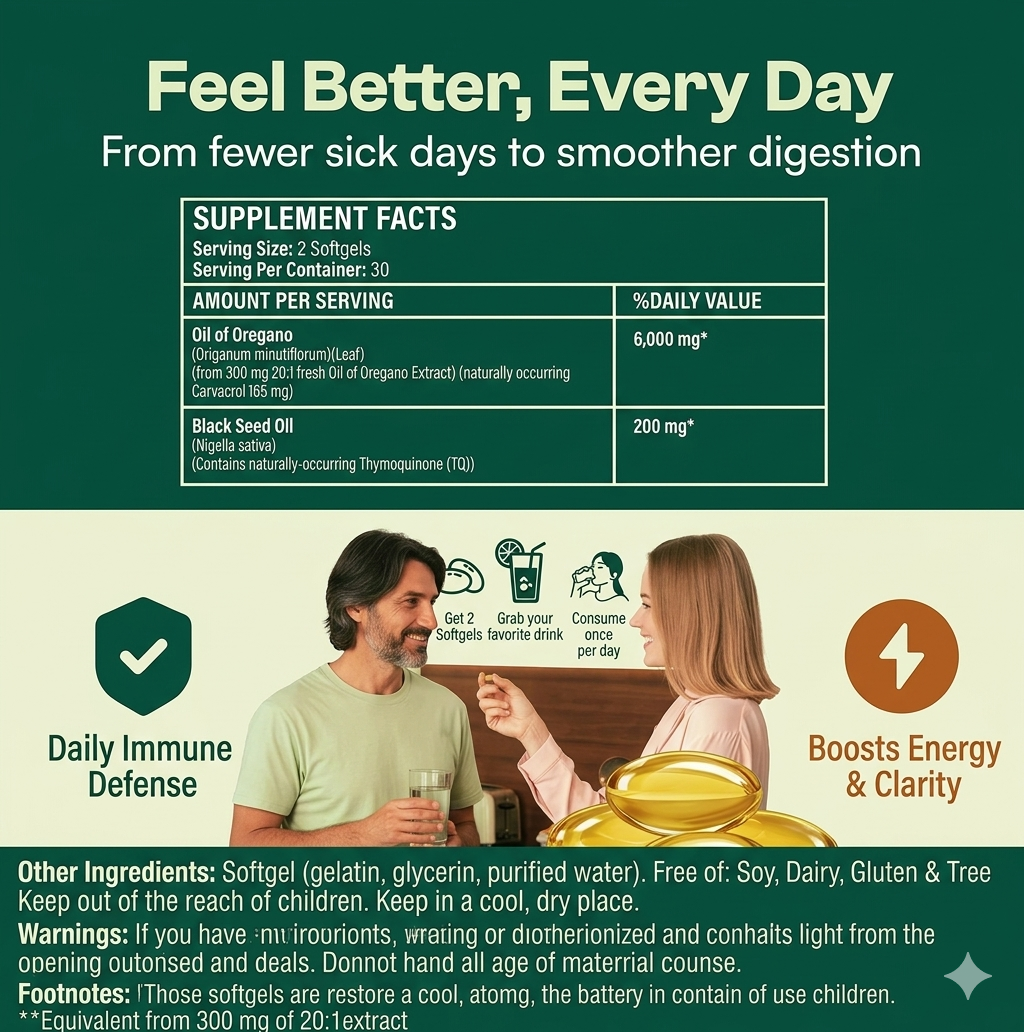 Resilia Oil of Oregano 6000mg & Black Seed Oil 165mg Carvacrol