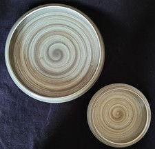 Two Surrey Ceramics studio pottery green swirl bowls 27cm & 17.5 cm