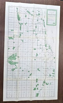 OUTLINE MAP GREATER CHICAGO ILLINOIS c. 1900 FOREST PRESERVES GARDEN CITY PARKS